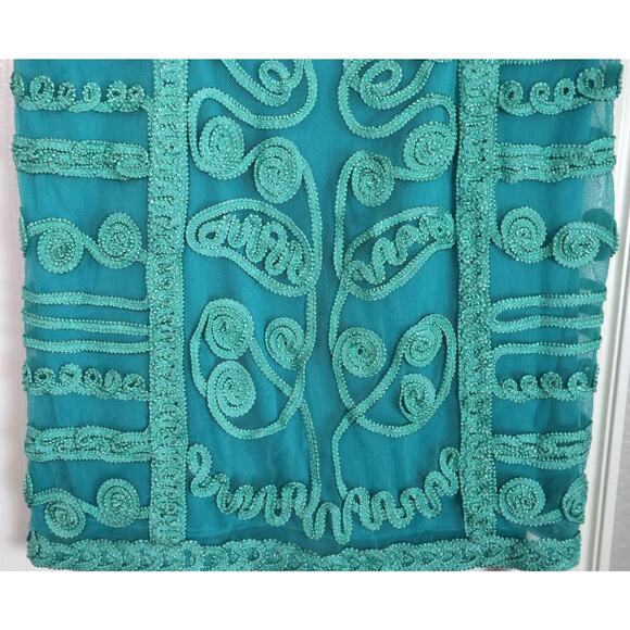 T&W Designs Blue and Green Embroidered Floral Mini Dress Short Cocktail Small - Picture 2 of 10